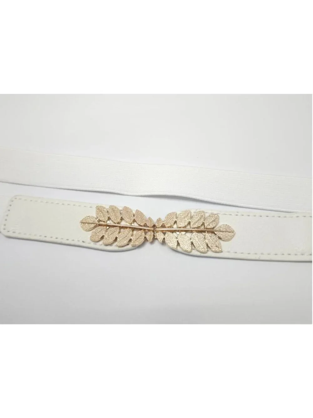 Elegant Elastic Belt With Gold Leaf Buckle Decoration Set of 3 - Black White & B